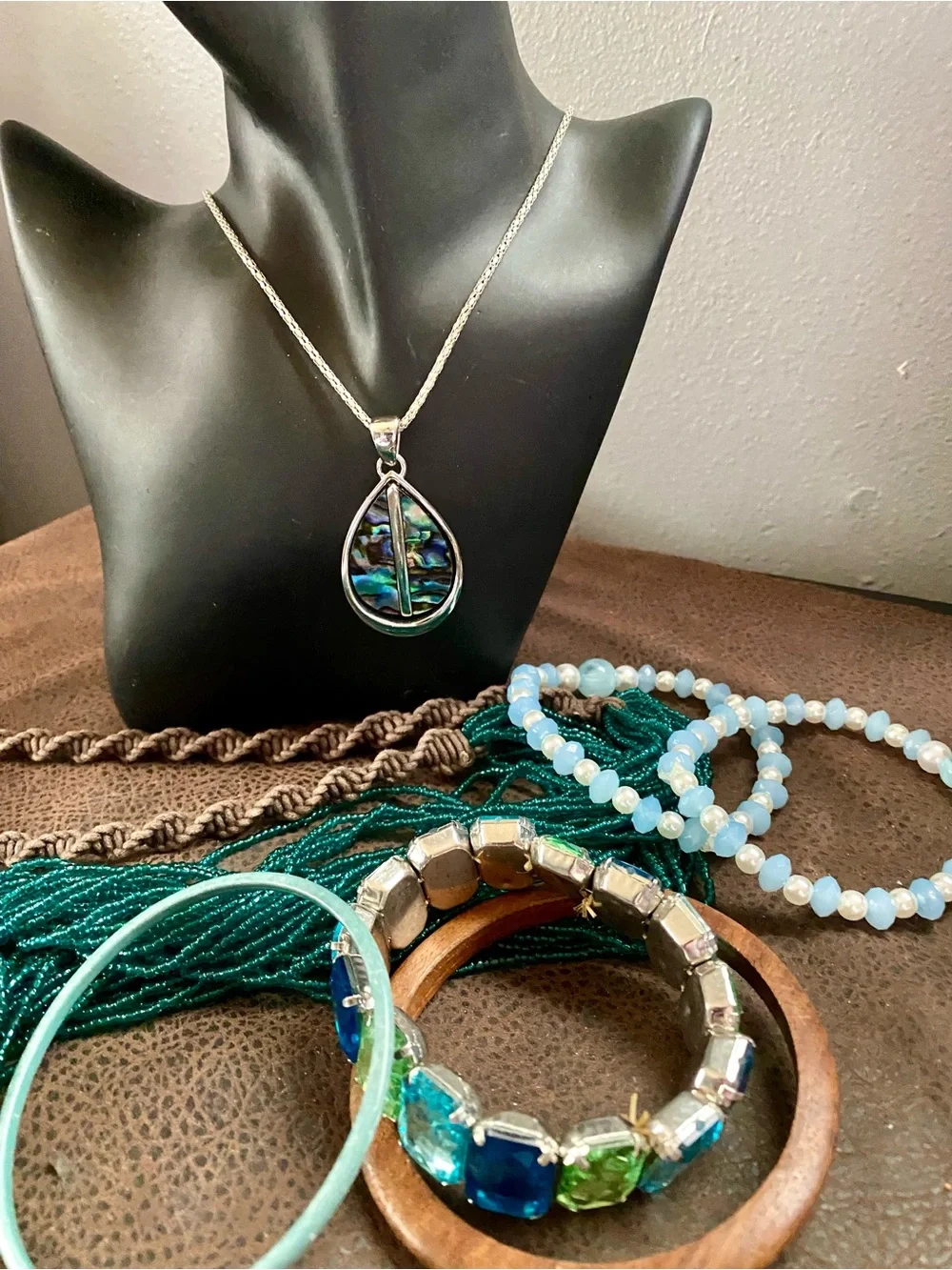 Emerald Green Statement & Iridescent Blue-Green Abalone Pendant Necklaces